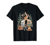 Vintage Spooky Skeleton and Tabby Feline Exploring Outdoors T-Shirt