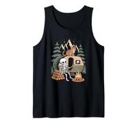 Vintage Spooky Skeleton and Tabby Feline Exploring Outdoors Tank Top