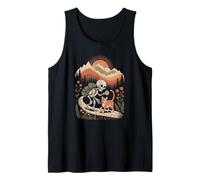 Vintage Spooky Skeleton and Tabby Feline Exploring Outdoors Tank Top
