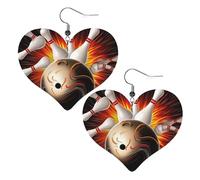 Vintage Sport Bowling Ball Heart Earrings Faux Leather Double Sided Drop Dangle Earrings Fashion Lightweight Jewelry Gifts For Women'S Ear Accessories