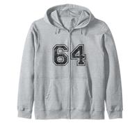 Vintage Sports Numbers 64 Sixty-Four Zip Hoodie