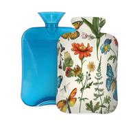 Vintage Spring Flowers Dragonflies Butterflies Hot Water Bottle with Cover, 2L Large Capacity Hot Water Bag for Hot Cold Compress, Hand Feet Warmer, Neck Shoulder Pain Relief