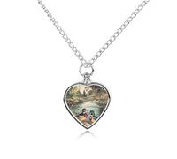 Vintage Spring Wild Ducks Ashes Necklace Dog Pet Urn Necklace Heart Cremation Jewelry with Fill Kit