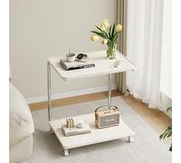 Vintage Square Coffee Table with Double-layer open platform, Cream Modern End Movable Small Tea Table with Stainless Steel Brackets on Casters, for Living Room