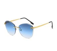 Vintage Square Rimless Sunglasses Men Women Frameless Sun Glasses for Male Leopard Eyewear Shades UV400 (With the box,C2 Gold Blue)