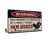 Vintage Squirrel Metal Sign Warning This Property is Protected by Highly Trained Squirrel Yard Sign Outdoor Home Wall Decor 12x8Inch