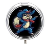 Vintage Squirrel Western-Countrys Pill Organizer Round Pill Box Travel Pill Case Medicine Organizer for Pocket Purse