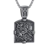 Vintage St George Dragon Slayer Necklace, Men Women Stainless Steel Punk Religious Pendants Amulet Jewelry