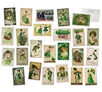 Vintage St. Patrick's Day Postcards - 24 Retro Saint Patricks Day Postcards - Assorted Messages Designs - Old Fashion Saint Patricks Day Cards Printed on Antique Textured Style Cardstock - Featuring