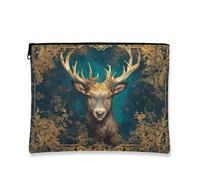 Vintage Stag Makeup Bag, Artistic Floral Cosmetic Pouch for Women, Travel Zipper Organizer, Winter Holiday Toiletry Bag, Teal, 7x9 Inch, Stag
