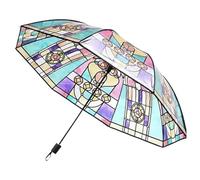 Vintage Stained Glass Automa Umbrella, Stained Glass Hand Painted Automatic Umbrella, Stylish Clear Vintage Parasol Umbrellas For Women Girls Friends