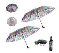 Vintage Stained Glass Automatic Umbrella, 2Pcs Transparent Stained Glass Umbrella, Inspired Umbrellas, compact unique aesthetic umbrellas for girl