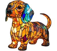 Vintage Stained Glass Dog Night Light, Resin French Bulldog Corgi Dachshund Table Lamp, Animal Series Home Decor (05)