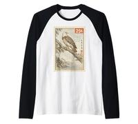 Vintage Stamp Art Style Bald Eagle Birdwatcher Lover Raglan Baseball Tee