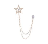 Vintage Star Long Chain Lapel Brooch Pin with Hanging Tassel Rhinestone CZ Button Pins for Women Men Suit Dress Tuxedo Tie Shirt Jacket Backpack Jewelry Gifts for Bridegroom, Base, cubic zirconia