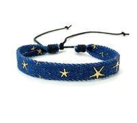 Vintage Star Pattern Blue Literary Denim Fabric Bracelet For Women Men Gothic Ethnic Handwoven Wrist Strap Gift 1pc