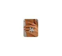 Vintage Starfish Statement Ring for Women Open Adjustable Ocean Sea Star Design Exaggerated Large Chic Boho Style Beach Pearl Delicate Ring Trendy Rings for Party Wear, Alloy Steel, No Gemstone