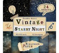 Vintage Starry Night Scrapbook Paper: 24 Double-Sided Sheets with 12 Celestial & Sky Designs for DIY Projects, Origami, Junk Journals, Decorative Crafts & Collage