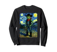 Vintage Starry Night Western Frog Cowboy Van Gogh Graphic Sweatshirt