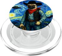 Vintage Starry Night Western Pug Cowboy Funny Dog Graphic PopSockets PopGrip for MagSafe