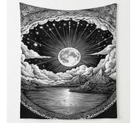 Vintage Starry Sky Print Blanket Throws Mystical Moon Mountains Stars Throw Blankets Soft Cozy Fleece Plush Flannel Bedding Blanket for Kids Adults Couch Travel 200 x 200 cm Black White