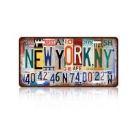 Vintage State License Plate New York,Ny Wall Decor Metal Tin Sign for Bar Home Bedroom 12 x 6 Inches （Including latitude and longitude）