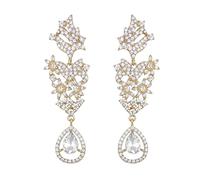 Vintage Statement Teardrop Dangle Earrings, Costume Wedding Party Jewellery Art Deco Rhinestone Long Drop Chandelier Earrings for Women