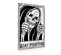 Vintage Stay Positive Skull Sign Metal Tin Sign Wall Décor Funny - Retro Sign for Home Living Room Bedroom Decor Gifts - 8x12 Inch