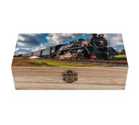 Vintage Steam Engine Locomotive Train Wooden Box with Hinged Lid Decorative Wood Storage Box Cabinet Container for Home Office