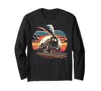 Vintage Steam Engine Train Locomotive Cool Sunset Railroad Long Sleeve T-Shirt
