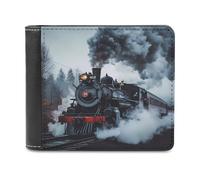 Vintage Steam Engine Train Printed Bifold Wallet with Hidden Compartments Pocket Money and Credit Card Holder for Men Women