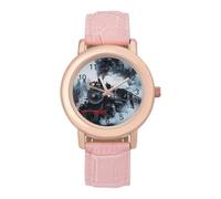 Vintage Steam Engine Train Women's Wrist Watch Fashion Wristwatches with Pink Strap Gifts for Women Mother Wife Birthday
