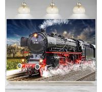Vintage Steam Locomotive Train Photography Backdrop Steam Train Railroad Track Background Train Theme Party Decoration Banner 240X180cm