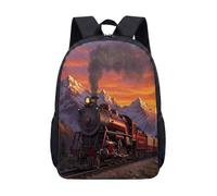 Vintage Steam Train Backpack 17 Inch Retro Locomotive School Bag for Kids Teens Railway Art Student Travel Rucksack (05)