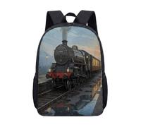 Vintage Steam Train Backpack 17 Inch Retro Locomotive School Bag for Kids Teens Railway Art Student Travel Rucksack (08)