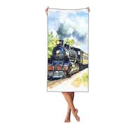 Vintage Steam Train Beach Towel, Retro Quick Dry Ultra Absorbent Large Microfibre Beach Towel for Adults Kids Swimming Gym Yoga Travel Camping 140x70cm