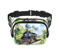 Vintage Steam Train Double Layer Waist Bag Pack Retro Bum Bag Fanny Pack for Men Women, Adjustable Belt Bag for Travel Hiking Running Cycling Festival