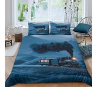 Vintage Steam Train Duvet Cover King Sets 3D Printed Microfiber Retro Motorcycles Bedding Set Ultra-Soft Quilt Cover 240 x 220 cm with Zipper Closure and 2 Pillowcases 50x75 cm f.299
