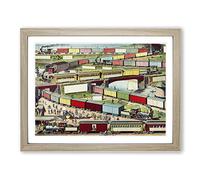 Vintage Steam Train Illustration Vintage Framed Print | A2 Oak Framed Wall Art | Ready to Hang | Classic Vehicle Picture | Living Room Bedroom Lounge Office