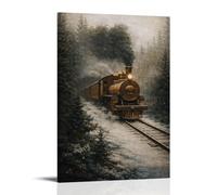 Vintage Steam Train in Snowy Pine Forest Poster Canvas Print Art Rustic Wall Art Stunning Wall Decoration for Living Room Bedroom Office Cool Artworks Painting Wall Art Canvas Prints Hanging Picture H