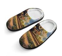 Vintage Steam Train in Spring Cotton Slippers Warm House Shoes with Rubber Anti-Slip Sole Slip On for Home Outdoor