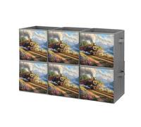 Vintage Steam Train in Spring Cube Storage Bin Foldable Oxford Cloth Open Storage Basket with Handles for Closet Shelf