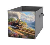 Vintage Steam Train in Spring Cube Storage Bin Foldable Oxford Cloth Open Storage Basket with Handles for Closet Shelf