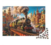 Vintage Steam Train Jigsaw Puzzle 1000 Piece Recyclable Material Moscow Puzzles for Elderly Relieve Senile Dementia Fun Activity Great Gift Idea 52x38cm/1000pcs