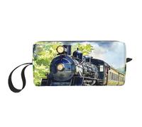 Vintage Steam Train Makeup Bag Water Resistant Travel Toiletry Organizer for Women Men Retro Cosmetic Storage Pouch with Zipper Portable Small Tool Bag