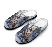 Vintage Steam Train Men's Soft Cotton Slippers with Memory Foam Anti-skid House Shoes for Travel Indoor Outdoor