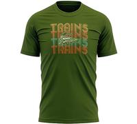 Vintage Steam Train Mens T Shirt Railway Enthusiasts Retro Top Tee, 3XL, Military Green