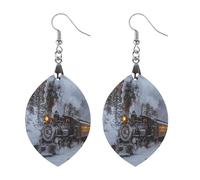 Vintage Steam Train Snowy Day Artistic Wooden Earrings Pendant Vintage Earring Hooks Trendy Vacation Dangle Boho Eardrop Star