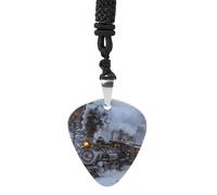 Vintage Steam Train Snowy Day Guitar Picks Necklace Bass Pick Pendant Vintage R&B Steel Music Jewelry for Music Lovers