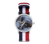 Vintage Steam Train Snowy Day Nylon Wrist Watches Braided Stra Non-Scale Casual Watch for Work Workout